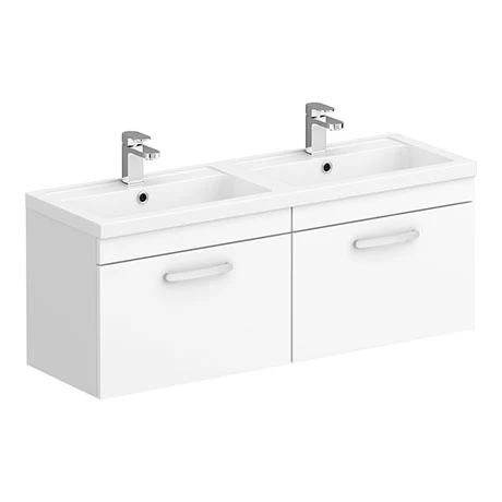 Brooklyn 1205mm Gloss White Wall Hung 2 Drawer Double Basin Vanity Unit 1 Brooklyn 1205mm Gloss White Wall Hung 2 Drawer Double Basin Vanity Unit