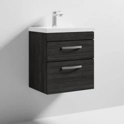 Brooklyn 500 Black Wall Hung 2 Drawer Vanity Unit with Thin-Edge Basin 7 Brooklyn 500 Black Wall Hung 2 Drawer Vanity Unit with Thin-Edge Basin -Vanity Units Sales Store BWH5BLK2DTE nd3 460