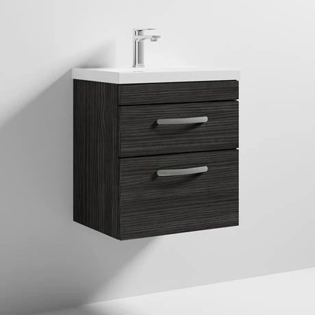 Brooklyn 500 Black Wall Hung 2 Drawer Vanity Unit with Thin-Edge Basin 4 Brooklyn 500 Black Wall Hung 2 Drawer Vanity Unit with Thin-Edge Basin - Image 4