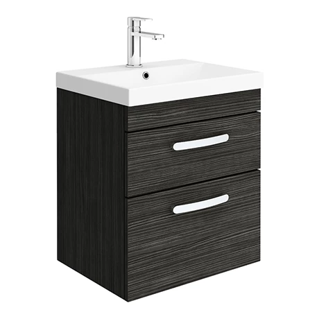 Brooklyn 500 Black Wall Hung 2 Drawer Vanity Unit with Thin-Edge Basin 1 Brooklyn 500 Black Wall Hung 2 Drawer Vanity Unit with Thin-Edge Basin
