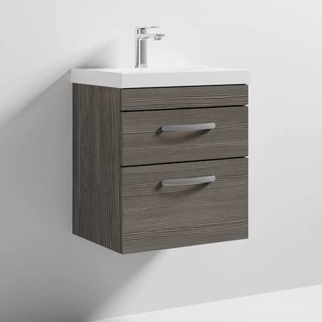 Brooklyn 500 Grey Avola Wall Hung 2 Drawer Vanity Unit with Thin-Edge Basin 4 Brooklyn 500 Grey Avola Wall Hung 2 Drawer Vanity Unit with Thin-Edge Basin - Image 4