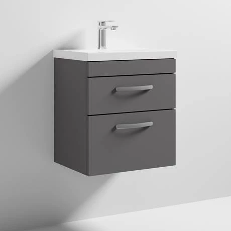 Brooklyn 500 Gloss Grey Wall Hung 2 Drawer Vanity Unit with Thin-Edge Basin 4 Brooklyn 500 Gloss Grey Wall Hung 2 Drawer Vanity Unit with Thin-Edge Basin - Image 4