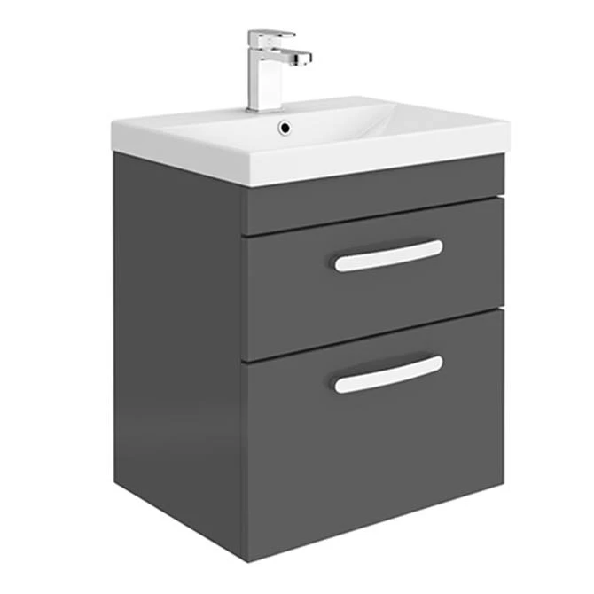 Brooklyn 500 Gloss Grey Wall Hung 2 Drawer Vanity Unit with Thin-Edge Basin 1 Brooklyn 500 Gloss Grey Wall Hung 2 Drawer Vanity Unit with Thin-Edge Basin