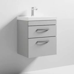 Brooklyn 500 Grey Mist Wall Hung 2 Drawer Vanity Unit with Thin-Edge Basin -Vanity Units Sales Store BWH5GM2DTE d2 460