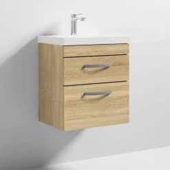 Brooklyn 500mm Natural Oak Wall Hung 2-Drawer Vanity Unit with Thin-Edged Ceramic Basin -Vanity Units Sales Store BWH5OAK2DTE d3 460