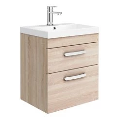 Brooklyn 500mm Natural Oak Wall Hung 2-Drawer Vanity Unit with Thin-Edged Ceramic Basin