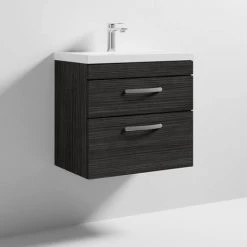 Brooklyn 600 Black Wall Hung 2 Drawer Vanity Unit with Thin-Edge Basin 7 Brooklyn 600 Black Wall Hung 2 Drawer Vanity Unit with Thin-Edge Basin -Vanity Units Sales Store BWH6BLK2DTE nd3 460