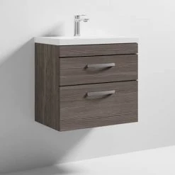 Brooklyn 600 Grey Avola Wall Hung 2 Drawer Vanity Unit with Thin-Edge Basin 7 Brooklyn 600 Grey Avola Wall Hung 2 Drawer Vanity Unit with Thin-Edge Basin -Vanity Units Sales Store BWH6GA2DTE d3 460