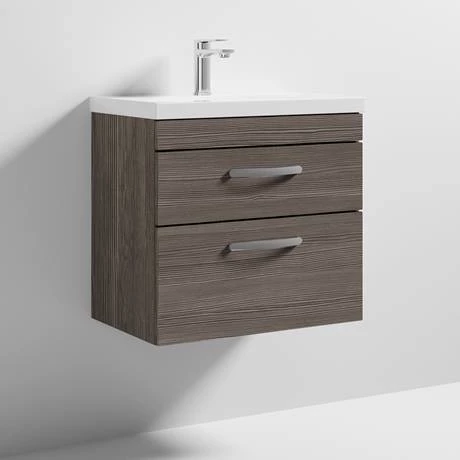 Brooklyn 600 Grey Avola Wall Hung 2 Drawer Vanity Unit with Thin-Edge Basin 4 Brooklyn 600 Grey Avola Wall Hung 2 Drawer Vanity Unit with Thin-Edge Basin - Image 4