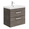 Brooklyn 600 Grey Avola Wall Hung 2 Drawer Vanity Unit with Thin-Edge Basin