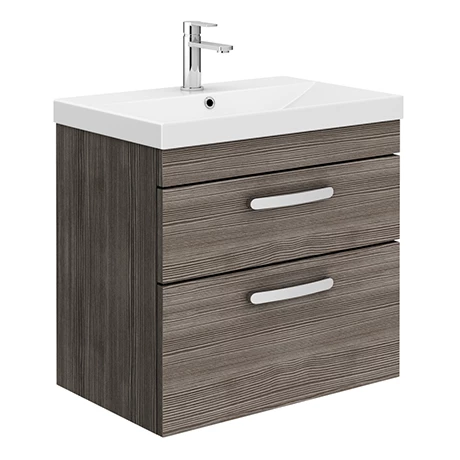 Brooklyn 600 Grey Avola Wall Hung 2 Drawer Vanity Unit with Thin-Edge Basin 1 Brooklyn 600 Grey Avola Wall Hung 2 Drawer Vanity Unit with Thin-Edge Basin