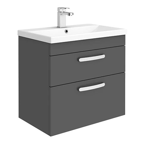 Brooklyn 600 Gloss Grey Wall Hung 2 Drawer Vanity Unit with Thin-Edge Basin 1 Brooklyn 600 Gloss Grey Wall Hung 2 Drawer Vanity Unit with Thin-Edge Basin