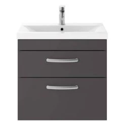 Brooklyn 600mm Gloss Grey 2 Drawer Wall Hung Vanity Unit -Vanity Units Sales Store BWH6GG2D d2 460