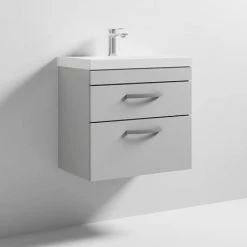 Brooklyn 600 Grey Mist Wall Hung 2 Drawer Vanity Unit with Thin-Edge Basin 6 Brooklyn 600 Grey Mist Wall Hung 2 Drawer Vanity Unit with Thin-Edge Basin -Vanity Units Sales Store BWH6GM2DTE d2 460