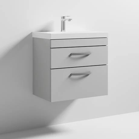 Brooklyn 600 Grey Mist Wall Hung 2 Drawer Vanity Unit with Thin-Edge Basin 3 Brooklyn 600 Grey Mist Wall Hung 2 Drawer Vanity Unit with Thin-Edge Basin - Image 3