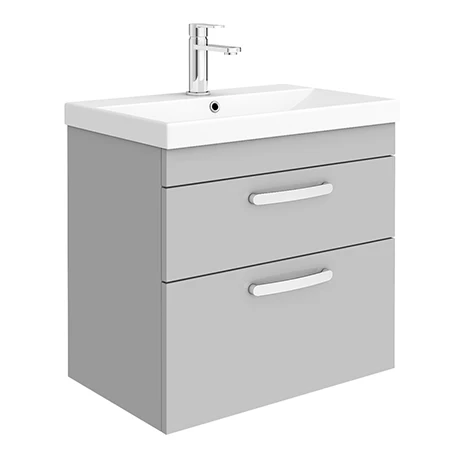 Brooklyn 600 Grey Mist Wall Hung 2 Drawer Vanity Unit with Thin-Edge Basin 1 Brooklyn 600 Grey Mist Wall Hung 2 Drawer Vanity Unit with Thin-Edge Basin