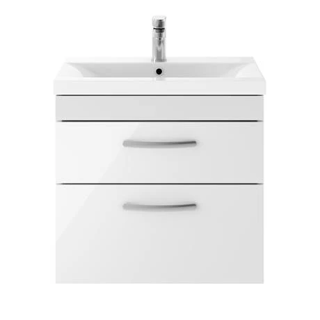 Brooklyn 600mm White Gloss 2 Drawer Wall Hung Vanity Unit 2 Brooklyn 600mm White Gloss 2 Drawer Wall Hung Vanity Unit - Image 2
