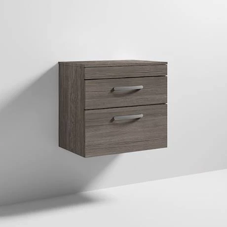 Brooklyn Wall Hung Countertop Vanity Unit - Grey Avola - 605mm 2 Drawer with Chrome Handles 4 Brooklyn Wall Hung Countertop Vanity Unit - Grey Avola - 605mm 2 Drawer with Chrome Handles - Image 4