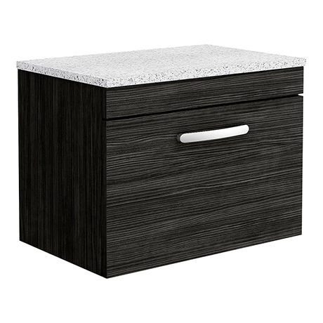 Brooklyn Wall Hung Countertop Vanity Unit - Black - 600mm with White Worktop & Chrome Handle 1 Brooklyn Wall Hung Countertop Vanity Unit - Black - 600mm with White Worktop & Chrome Handle
