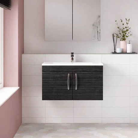 Brooklyn 800mm Black 2 Door Wall Hung Vanity Unit 4 Brooklyn 800mm Black 2 Door Wall Hung Vanity Unit - Image 4