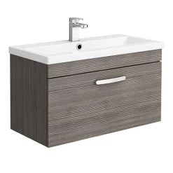 Brooklyn Grey Avola 800mm Wall Hung Vanity Unit - Single Drawer