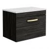 Brooklyn Wall Hung Countertop Vanity - Black - 600mm with White Worktop & Brushed Brass Handle