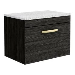 Brooklyn Wall Hung Countertop Vanity - Black - 600mm with White Worktop & Brushed Brass Handle