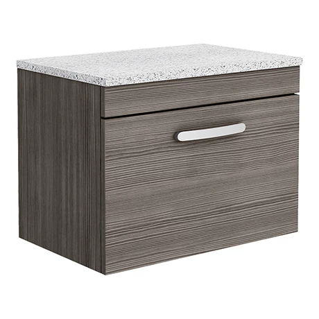 Brooklyn Wall Hung Countertop Vanity Unit - Grey Avola - 600mm with White Worktop & Chrome Handle 1 Brooklyn Wall Hung Countertop Vanity Unit - Grey Avola - 600mm with White Worktop & Chrome Handle