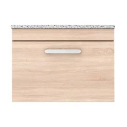 Brooklyn Wall Hung Countertop Vanity Unit - Natural Oak - 600mm with White Worktop & Chrome Handle -Vanity Units Sales Store BWHN6WW d4 460
