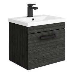 Brooklyn Wall Hung Vanity - Black - 500mm Wide 1-Drawer inc. Matt Black Handle