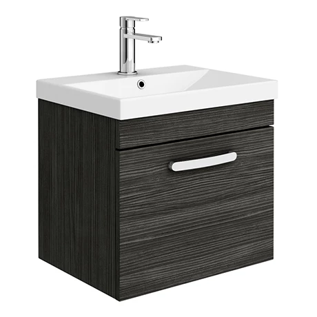 Brooklyn 500 Black Wall Hung 1-Drawer Vanity Unit with Thin-Edge Basin 1 Brooklyn 500 Black Wall Hung 1-Drawer Vanity Unit with Thin-Edge Basin