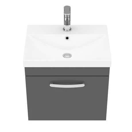 Brooklyn 500 Gloss Grey Wall Hung 1-Drawer Vanity Unit with Thin-Edge Basin 6 Brooklyn 500 Gloss Grey Wall Hung 1-Drawer Vanity Unit with Thin-Edge Basin - Image 6