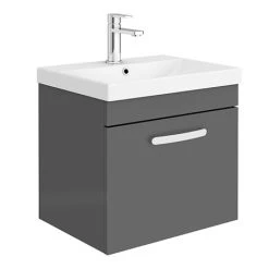 Brooklyn 500 Gloss Grey Wall Hung 1-Drawer Vanity Unit with Thin-Edge Basin