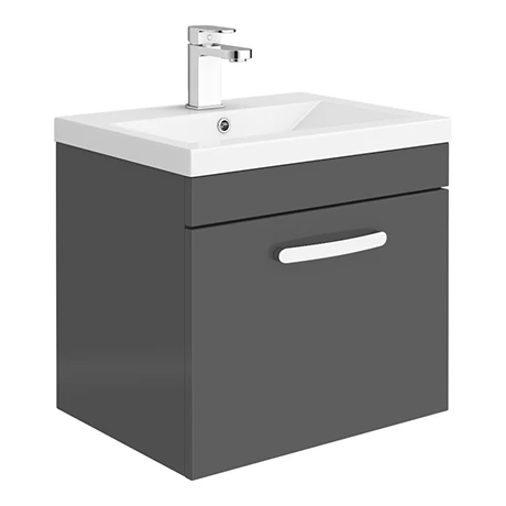 Brooklyn 500mm Gloss Grey Wall Hung 1-Drawer Vanity Unit 1 Brooklyn 500mm Gloss Grey Wall Hung 1-Drawer Vanity Unit