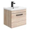 Brooklyn Wall Hung Vanity - Natural Oak - 500mm Wide 1-Drawer inc. Matt Black Handle