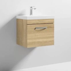 Brooklyn 500 Natural Oak Wall Hung 1-Drawer Vanity Unit with Thin-Edge Basin -Vanity Units Sales Store BWHSD5OAKTE nd3 460