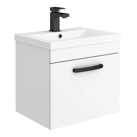 Brooklyn Wall Hung Vanity - Gloss White - 500mm Wide 1-Drawer inc. Matt Black Handle 1 Brooklyn Wall Hung Vanity - Gloss White - 500mm Wide 1-Drawer inc. Matt Black Handle