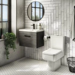 Brooklyn Wall Hung Vanity - Black - 600mm Wide 1-Drawer inc. Matt Black Handle -Vanity Units Sales Store BWHSD6BLK MB d2 460