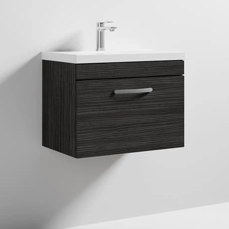 Brooklyn 600 Black Wall Hung 1-Drawer Vanity Unit with Thin-Edge Basin 4 Brooklyn 600 Black Wall Hung 1-Drawer Vanity Unit with Thin-Edge Basin - Image 4
