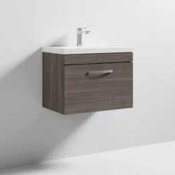 Brooklyn 600 Grey Avola Wall Hung 1-Drawer Vanity Unit with Thin-Edge Basin -Vanity Units Sales Store BWHSD6GATE nd3 460