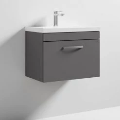 Brooklyn 600 Gloss Grey Wall Hung 1-Drawer Vanity Unit with Thin-Edge Basin -Vanity Units Sales Store BWHSD6GGTE nd3 460
