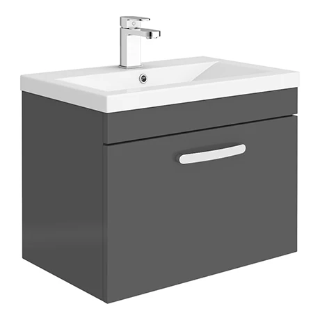 Brooklyn 600mm Gloss Grey Wall Hung 1 Drawer Vanity Unit 1 Brooklyn 600mm Gloss Grey Wall Hung 1 Drawer Vanity Unit