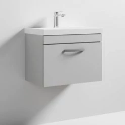 Brooklyn 600 Grey Mist Wall Hung 1-Drawer Vanity Unit with Thin-Edge Basin 6 Brooklyn 600 Grey Mist Wall Hung 1-Drawer Vanity Unit with Thin-Edge Basin -Vanity Units Sales Store BWHSD6GMTE d2 460