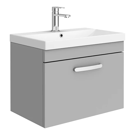 Brooklyn 600 Grey Mist Wall Hung 1-Drawer Vanity Unit with Thin-Edge Basin 1 Brooklyn 600 Grey Mist Wall Hung 1-Drawer Vanity Unit with Thin-Edge Basin