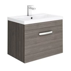 Brooklyn 600mm Grey Avola Wall Hung Vanity Unit - Single Drawer