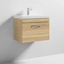 Brooklyn 600 Natural Oak Wall Hung 1-Drawer Vanity Unit with Thin-Edge Basin 7 Brooklyn 600 Natural Oak Wall Hung 1-Drawer Vanity Unit with Thin-Edge Basin -Vanity Units Sales Store BWHSD6OAKTE d3 460
