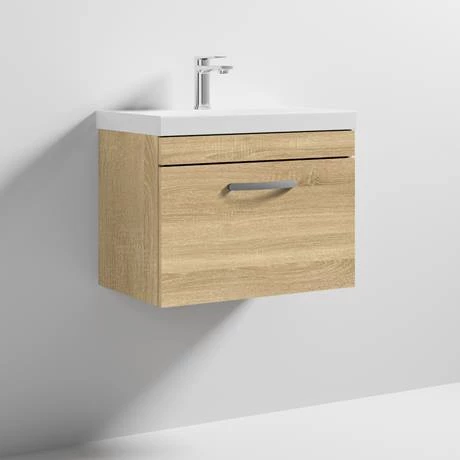 Brooklyn 600 Natural Oak Wall Hung 1-Drawer Vanity Unit with Thin-Edge Basin 4 Brooklyn 600 Natural Oak Wall Hung 1-Drawer Vanity Unit with Thin-Edge Basin - Image 4