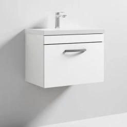 Brooklyn 600 Gloss White Wall Hung 1-Drawer Vanity Unit with Thin-Edge Basin 6 Brooklyn 600 Gloss White Wall Hung 1-Drawer Vanity Unit with Thin-Edge Basin -Vanity Units Sales Store BWHSD6WHTTE d2 460