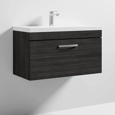 Brooklyn 800 Black Wall Hung 1-Drawer Vanity Unit with Thin-Edge Basin 4 Brooklyn 800 Black Wall Hung 1-Drawer Vanity Unit with Thin-Edge Basin - Image 4