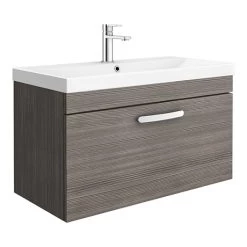 Brooklyn 800 Grey Avola Wall Hung 1-Drawer Vanity Unit with Thin-Edge Basin
